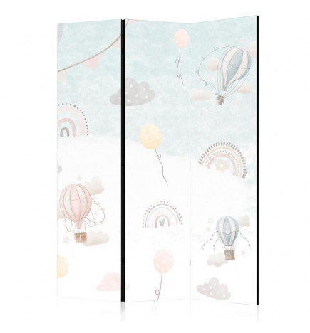 Paravento - Balloons in the Sky - Balloons in Pastel Colors Flying in a Cloudy Sky - Among Rainbows and Stars