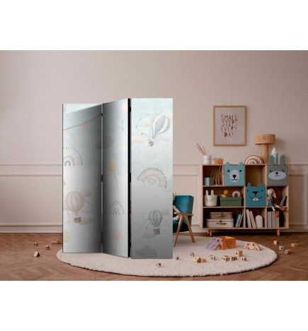 Paravento - Balloons in the Sky - Balloons in Pastel Colors Flying in a Cloudy Sky - Among Rainbows and Stars