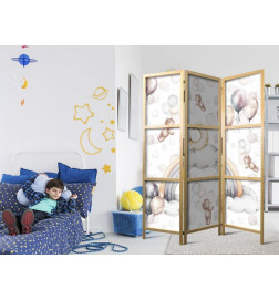 Biombo japonés - Plush Bears with Balloons - Flying Light-Brown Bears Among Balloons - Clouds - and Rainbows in Subdued 