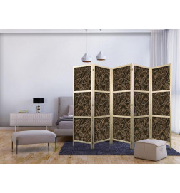 Japanese Room Divider - Dense Vegetation - Botanical Patterns in Illustrative Style Brown