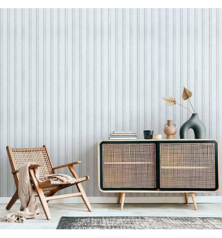 Papel pintado - Wooden Texture - Symmetrical vertical lines on a white background
