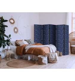 Room Divider - Cosmic Fantasy - Pattern with Suns Moons and Dragonflies on a Dark Background