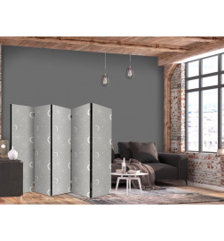 Paravento - Cosmic Fireworks - Elegant Pattern with Moons and Stars on a Gray Background