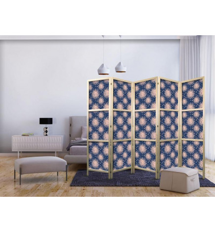 Paravent japonais - Sunny Patterns - Repeating Sun Motif on a Navy Background