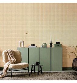 Behang - Waving Lines - Creamy Grid on a Noisy Pastel Background