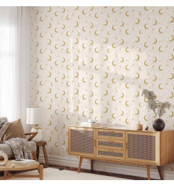 Papel pintado - Moonlit Nights - Delicate Moons and Clouds in a Warm Tone