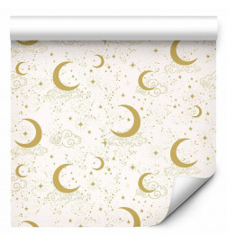 Tappezzeria murale - Moonlit Nights - Delicate Moons and Clouds in a Warm Tone