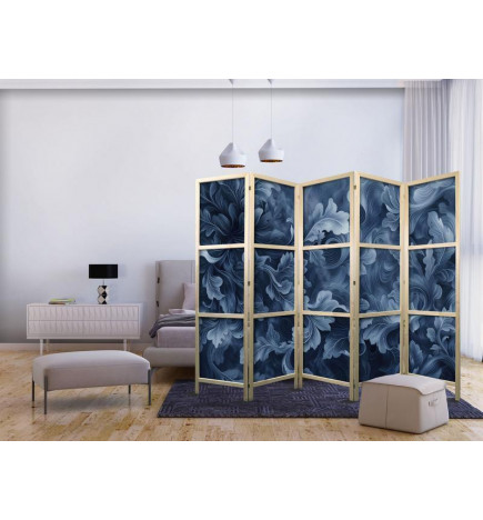 Japoniška kambario pertvara - Abstract Ornaments - Dark Blue Victorian Leaves