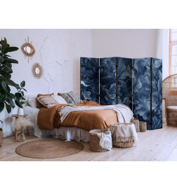 Paravent - Abstract Ornaments - Dark Blue Victorian Leaves