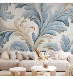 Foto tapete - Baroque Ornaments in Light Cream-Blue Hues