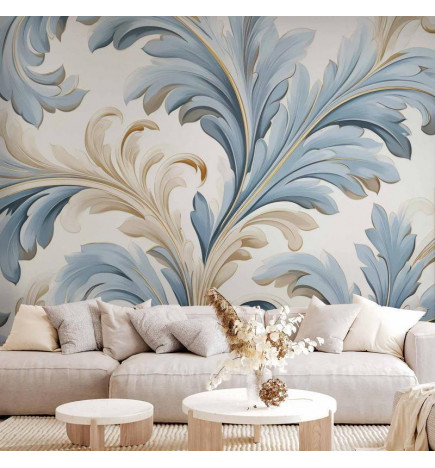 Fotomural - Baroque Ornaments in Light Cream-Blue Hues