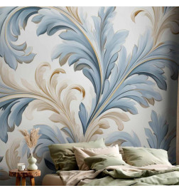 Papier peint - Baroque Ornaments in Light Cream-Blue Hues