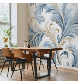 Wall Mural - Baroque Ornaments in Light Cream-Blue Hues