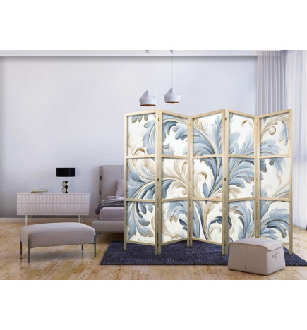 Paravento giapponese - Baroque Ornaments in Light - Cream-Blue Colors