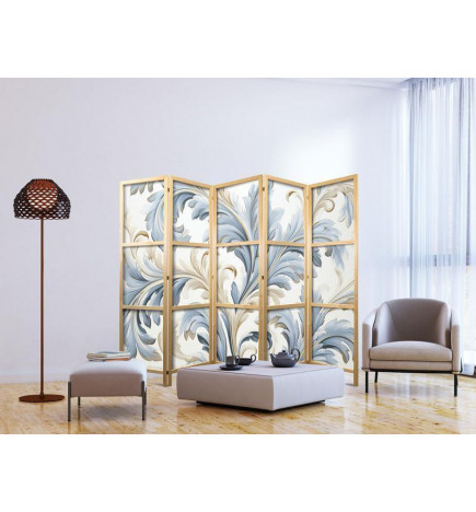 Biombo japonés - Baroque Ornaments in Light - Cream-Blue Colors