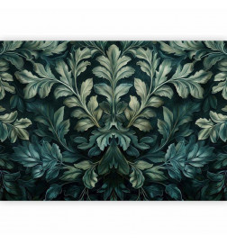 Carta da parati - Dark Green Victorian Leaves: Botanical Carved Composition