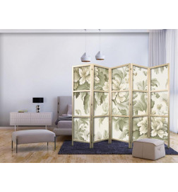 Jaapani sirm - Retro Vintage Flowers in Delicate Cream and Green Colors