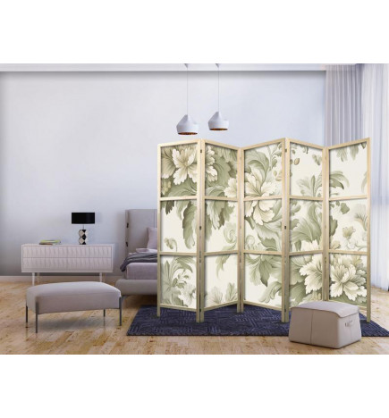 Japanilainen sermi - Retro Vintage Flowers in Delicate Cream and Green Colors