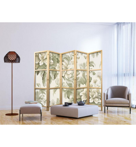 Paravent japonais - Retro Vintage Flowers in Delicate Cream and Green Colors