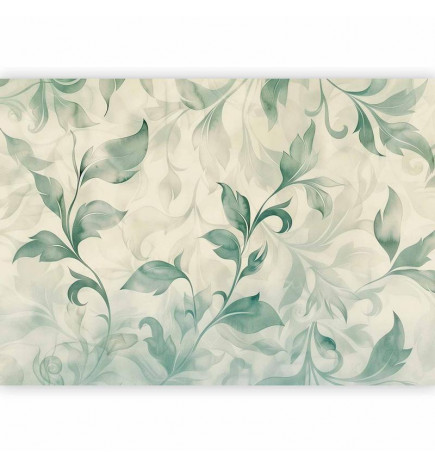 Fotobehang - Watercolor Botanical Motif Delicate Green-Beige Leaves