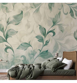 Fototapetas - Watercolor Botanical Motif Delicate Green-Beige Leaves