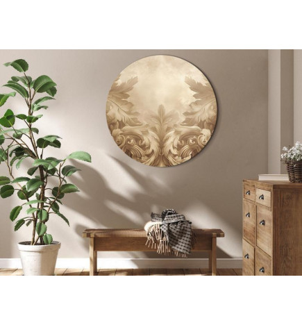 Round Canvas Print - Carved Baroque Ornaments Rich Composition in Sepia Colors
