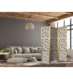 Paravento giapponese - Among Pink Shrubs - White and Beige Rabbits on a Blooming Meadow