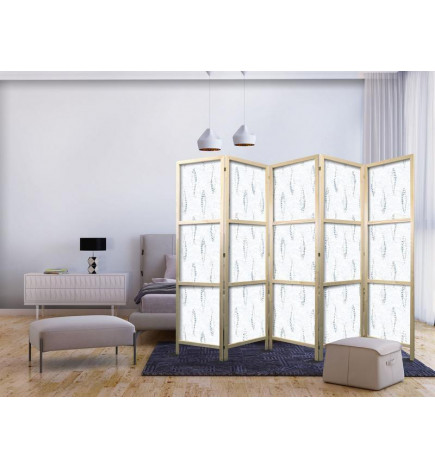 Japoniška kambario pertvara - Delicate Blue Fish - Mosaic Fish in Subtle Blue Color Shades with an Arched Pattern in the