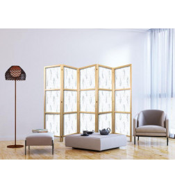 Paravento giapponese - Delicate Blue Fish - Mosaic Fish in Subtle Blue Color Shades with an Arched Pattern in the Backgr