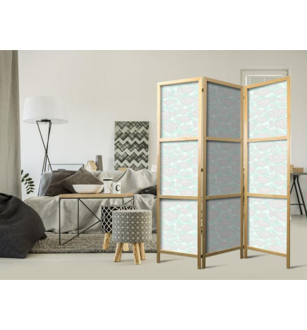 Paravent japonais - Minimalist Fish - Fish from Gray Dots on the Crystal Clear Water Surface in Mint Green