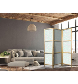Paravento giapponese - Minimalist Fish - Fish from Gray Dots on the Crystal Clear Water Surface in Mint Green