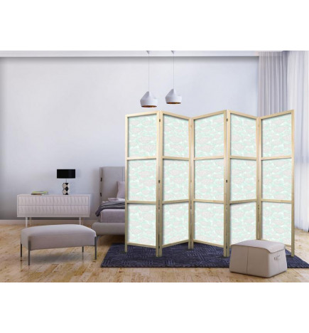 Biombo japonês - Minimalist Fish - Fishes From Grey Dots Against a Crystal Sheet of Water in Mint Green Colors