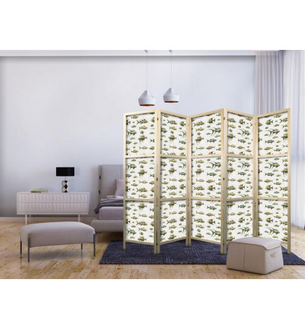 Paravento giapponese - Fish in Beige Tones - Various Species of Fish in Beige-Brown Colors Presented in Vintage Style on