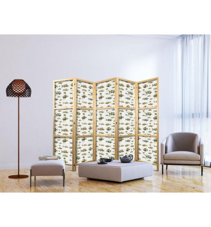 Jaapani sirm - Fish in Beige Tones - Various Species of Fish in Beige-Brown Colors Presented in Vintage Style on a Light