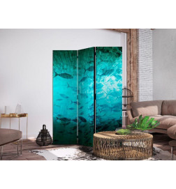 Room Divider - Underwater Paradise - Numerous Shoal of Fish in a Beautiful Turquoise-Blue Depth Illuminated by Sunlight