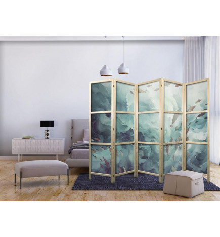 Japonska pregrada - Three Schools of Fish - Fish in Muted Colors Swimming in Groups in Oceanic Depths
