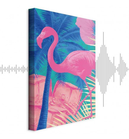 Cuadro - Pink Flamingo - Abstract Flamingo Against Palms and Ice Cubes