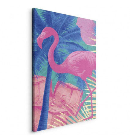 Cuadro - Pink Flamingo - Abstract Flamingo Against Palms and Ice Cubes