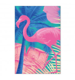 Tablou - Pink Flamingo - Abstract Flamingo Against Palms and Ice Cubes