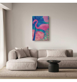 Leinwandbild - Pink Flamingo - Abstract Flamingo Against Palms and Ice Cubes