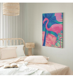 Canvas Print - Pink Flamingo - Abstract Flamingo Against Palms and Ice Cubes