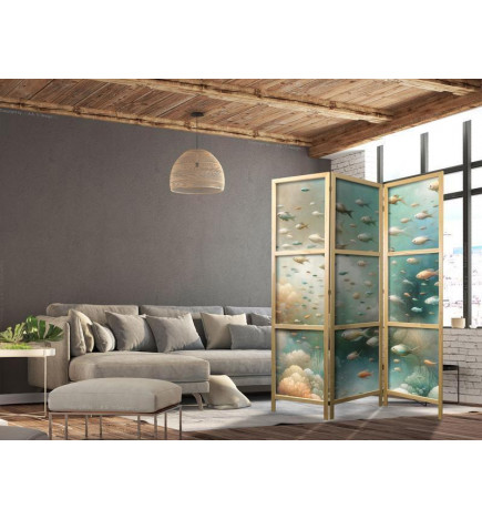 Japans kamerscherm - Spectacular Underwater Landscape - Fish in the Underwater World in Colors of Turquoise Blue Beige a
