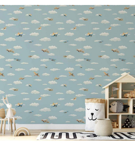 Tapetti - Illustration - Yellow-blue airplanes against a blue sky