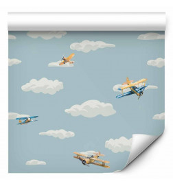 Papel pintado - Illustration - Yellow-blue airplanes against a blue sky