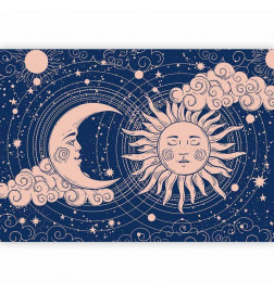Wall Mural - Cosmic Harmony - Illustration of the Sun and Moon on a Navy Background