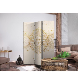 Room Divider - Golden Sun and Moon - Artistic Retro Style Illustration