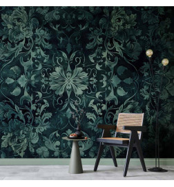 Fotobehang - Oriental Pattern Carpet: Emerald Ornaments and Worn Patterns
