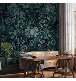 Fototapetas - Oriental Pattern Carpet: Emerald Ornaments and Worn Patterns