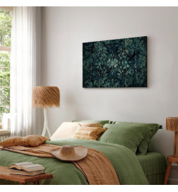 Schilderij - Oriental Pattern Carpet: Emerald Ornaments and Worn Patterns