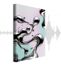Taulu - Metallic Fluidity - Abstract Silver Forms on a Mint-Purple Background